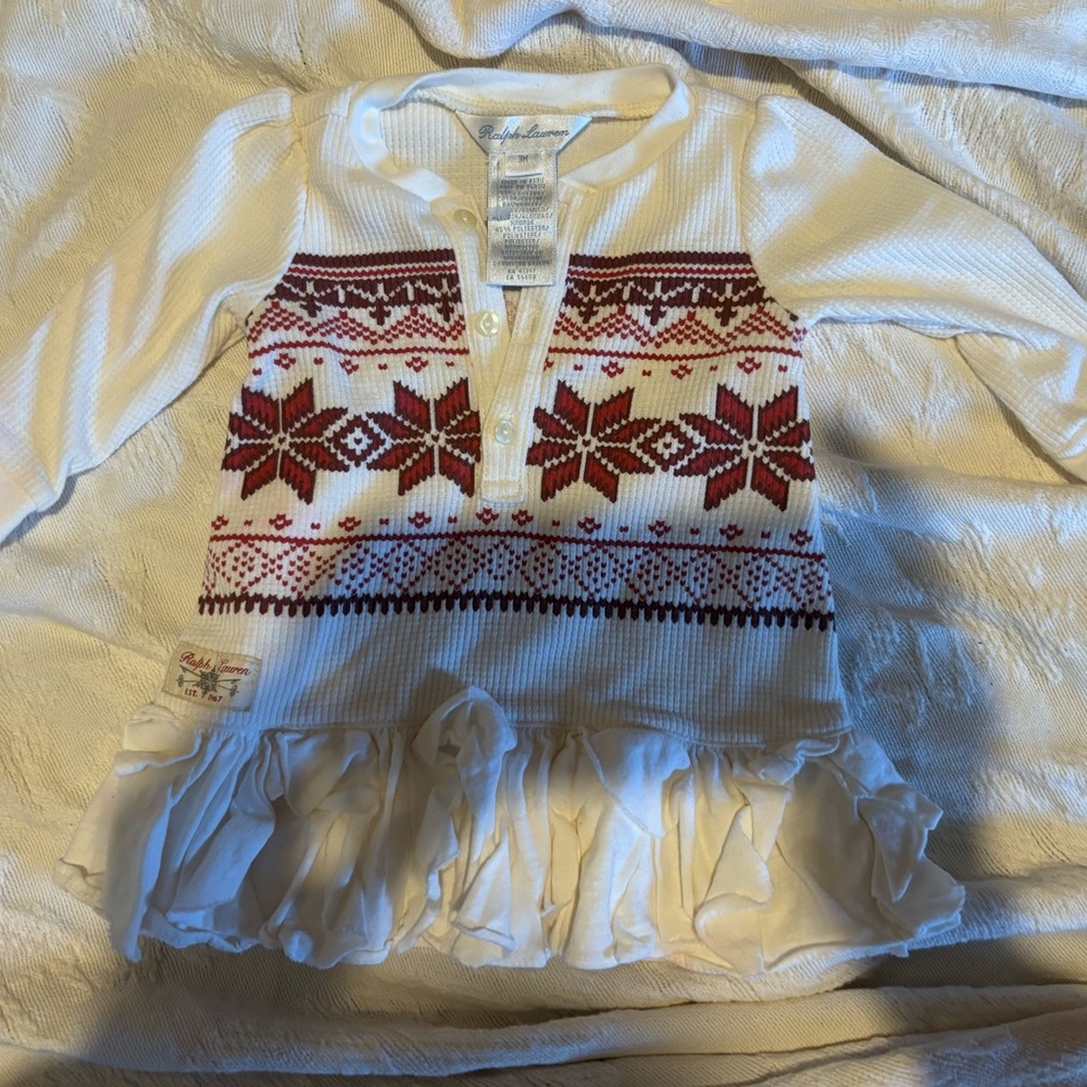 Ralph Lauren White and Burgundy Patterned Dress